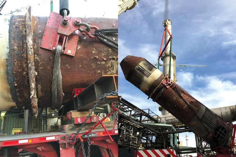 Removing a degraded heat exchanger with a Cortland lifting sling